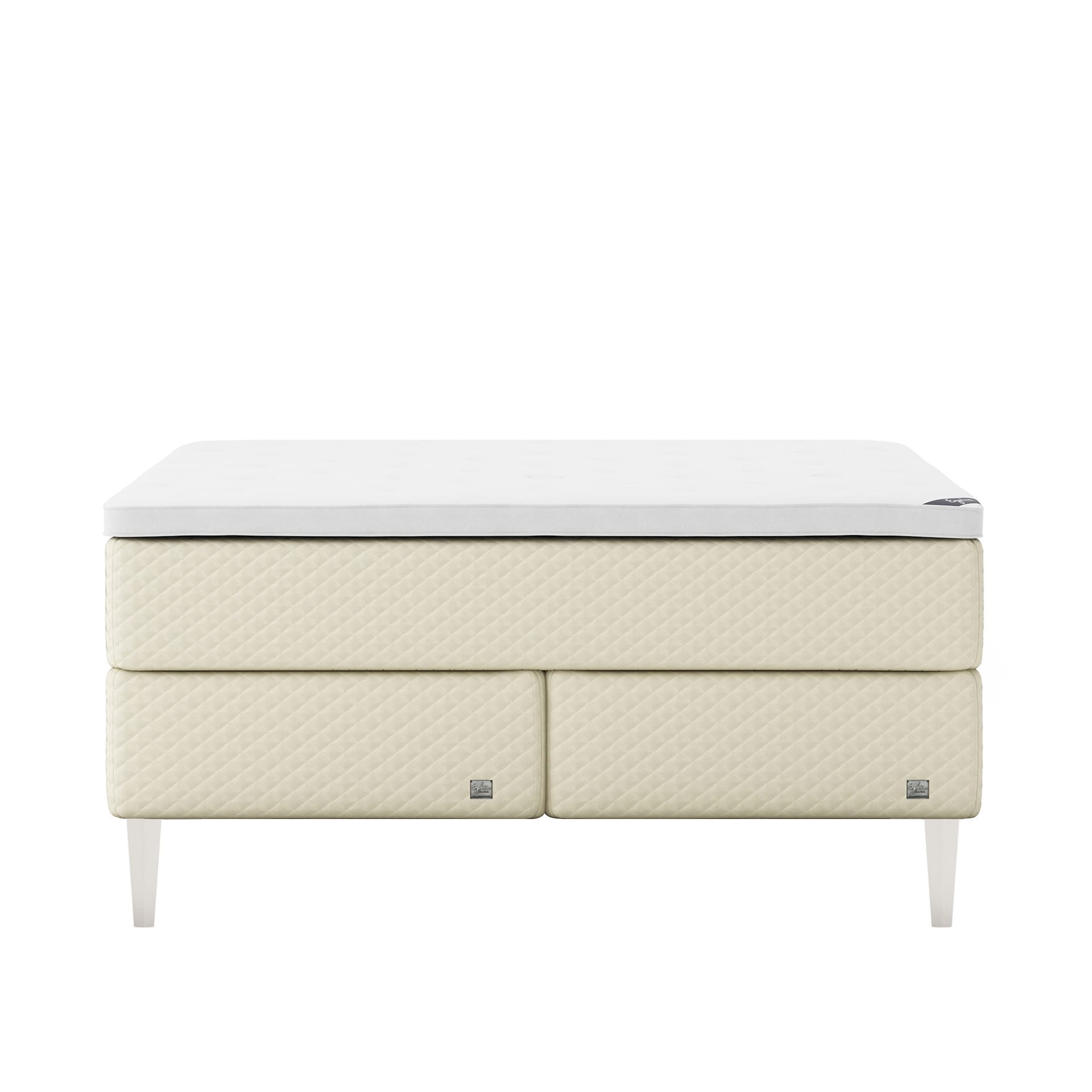 Englesson - Superior Kontinental Medium/Firm 160Wx200L Pearl Dubbelsäng, Sängben Koniska Trä White 21 cm, Bäddmadrass Sense Plus - Sängar - Beige